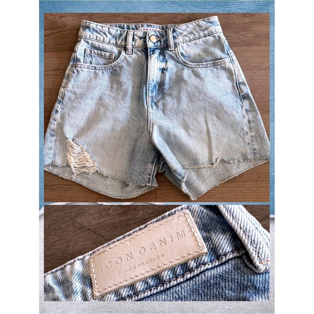 Icon Denim Shorts High Rise Womens 24 Light Wash Distressed Jean Jort